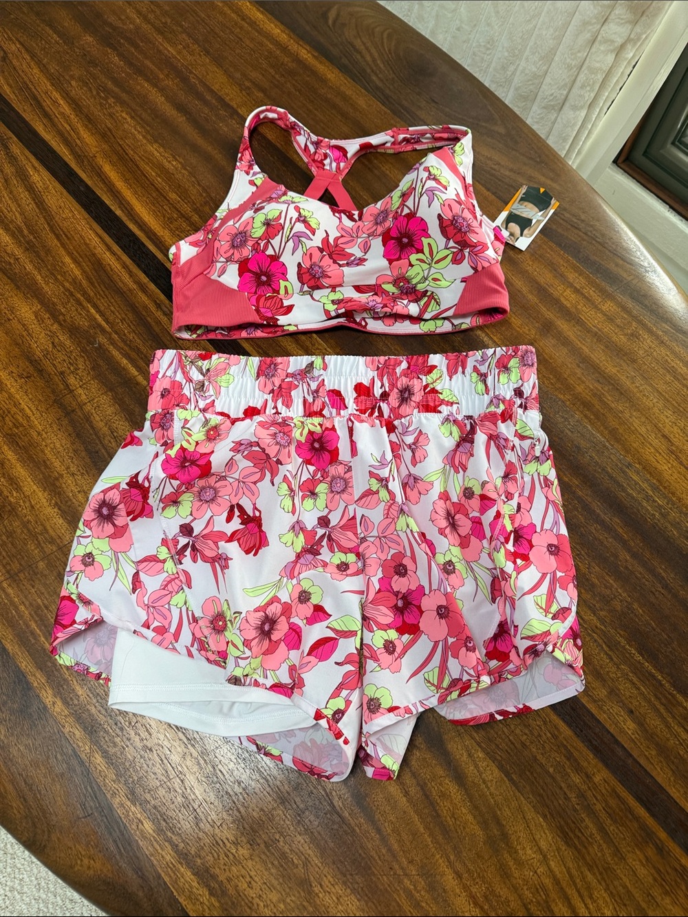Avia Pink Floral Athletic Shorts Set